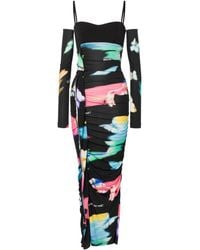 Moschino Jeans - Printed Ruched Maxi Dress - Lyst
