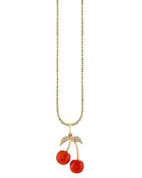 Sydney Evan - Cherry-Motif Carved-Stone Diamond Necklace - Lyst