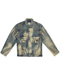 Evisu - Seagull Embroidered Abstract-Wash Denim Jacket - Lyst