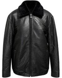 Poche Paris - Veste En Cuir À Col Lainé - Lyst