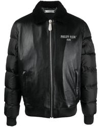 Philipp Plein - Logo-print Padded Leather Jacket - Lyst
