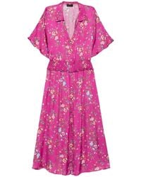 Liu Jo - Floral-Print Shirred Midi Dress - Lyst