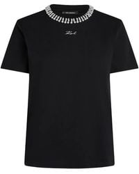 KARL LAGERFELD - Camiseta Con Detalle De Perlas Y Logo - Lyst