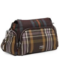 Bimba Y Lola - Petit Sac À Main À Poche Et Motif Tartan Chocolat Et Vert - Lyst