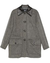 Luisa Cerano - Check-Pattern Leather-Collar Coat - Lyst