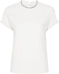 Brunello Cucinelli - Jersey-T-Shirt mit Perlendetail - Lyst