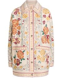 Free People - Floral-Embroidered Denim Jacket - Lyst