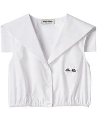 Miu Miu - Logo-appliqué Cropped Cotton Top - Lyst