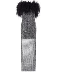 Santa Brands - Feather-Embellished Slit Midi Dress - Lyst