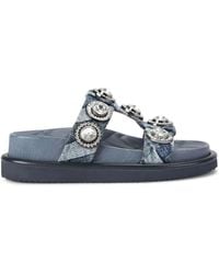 Kurt Geiger - Orson Crystal-Embellished Woven Flat Sandals - Lyst