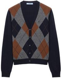 Prada - Argyle Cashmere Cardigan - Lyst