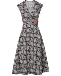 Veronica Beard - Floral-Print Belted Midi Dress - Lyst