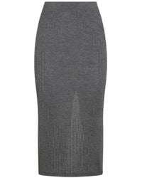 Malo - Ribbed-Knit Front-Slit Midi Skirt - Lyst