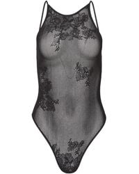 Fleur du Mal - Pointelle-Knit Lace Racer Bodysuit - Lyst