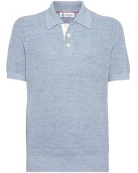 Brunello Cucinelli - Mélange Ribbed-knit Polo Shirt - Lyst