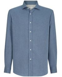 Brunello Cucinelli - Cotton And Cashmere Denim-Effect Diagonal Shirt With Spread Collar - Lyst