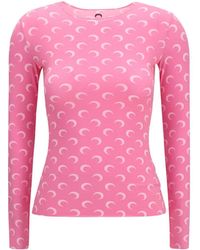 Marine Serre - Long-Sleeve Top With Iconic All-Over Contrasting Moon Logo Print - Lyst