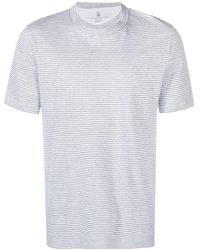 Brunello Cucinelli - T-shirt en lin mélangé à rayures - Lyst
