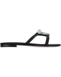 Manolo Blahnik - Trinamu Crystal-Embellished Satin Flat Sandals - Lyst