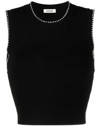 Sandro - Faux-pearl Embellished Crop Top - Lyst