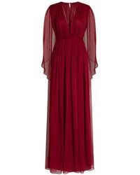 Alberta Ferretti - V-Neck Cape Silk Dress - Lyst