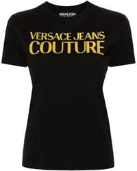 Versace - Glittery-logo Cotton T-shirt - Lyst