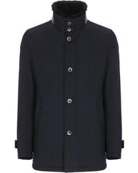 Herno - Structured Virgin Wool Coat With Plush Fur Collar - Lyst
