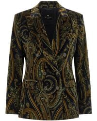 Etro - Veste En Velours De Coton À Boutonnière Croisée Avec Surimpression Florale - Lyst