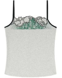 DIESEL - Ribbed Camisole With Floral Outline Embroidery - Lyst