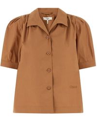 Chloé - Logo-Embroidered Gathered Shirt - Lyst