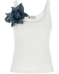 Tory Burch - Floral-Appliqué Ribbed-Knit Tank Top - Lyst