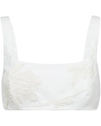 Brunello Cucinelli - Floral-Embroidered Cropped Top - Lyst