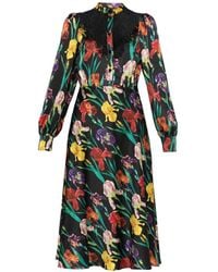 Nissa - Lace-Insert Printed Midi Dress - Lyst