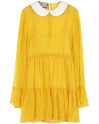 Gucci - Ruffled Chiffon Dress With Peter-Pan Collar And Button Fastening - Lyst