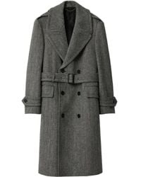 Burberry - Long Herringbone Wool Trench Coat - Lyst