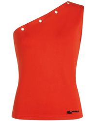 KARL LAGERFELD - Eyelet-Detail One-Shoulder Top - Lyst