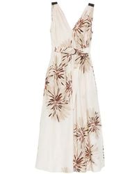 Brunello Cucinelli - Floral Belted Midi Dress - Lyst