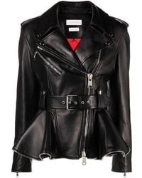 Alexander McQueen - Peplum Leather Biker Jacket - Lyst