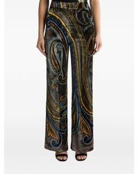 Etro - Straight-Leg Velvet Trousers With Paisley Motif - Lyst