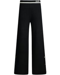 Liu Jo - Wide-Leg Trousers With Decorative Hem Buttons - Lyst