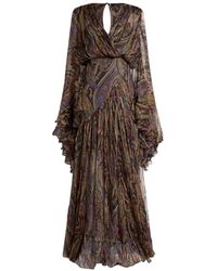 Etro - Vestido Largo De Seda Con Volantes Y Motivo De Cachemira Geométrico - Lyst