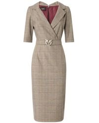Pinko - Prince Of Wales-Check Belted Midi Dress - Lyst