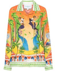 Casablancabrand - Leinenhemd mit grafischem Print - Lyst