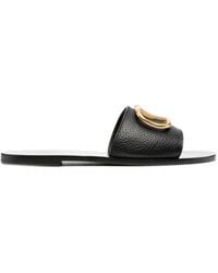 Valentino Garavani Vlogo Signature Slide Sandal In Grainy Cowhide With Accessory - Black