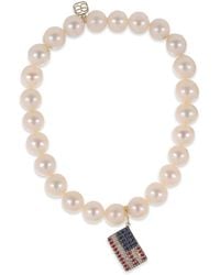 Sydney Evan - Freshwater Pearl Flag Charm Bracelet - Lyst