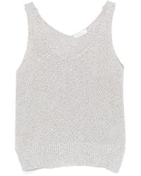 Panicale - Ribbed-Trim V-Neck Top - Lyst