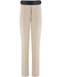 Ferragamo - Contrast-belt Tailored Linen Trousers - Lyst