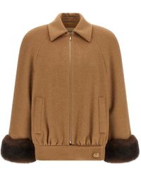 Valentino Garavani - Fur-Cuff Camel Hair Jacket - Lyst