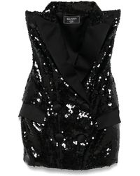 Balmain - Robe Courte Brodée De Sequins - Lyst