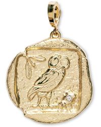 Azlee - 18kt Yellow Gold Large Owl Of Athena Diamond Pendant Charm - Lyst